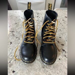 Black Doc Martens Leather Boots with Yellow Laces